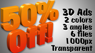 3D Advertising Graphic – 50 Percent Off