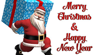 3D Santa with Christmas Gift Merry Christmas Greeting