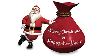 3D Santa with Sack Merry Christmas Greeting