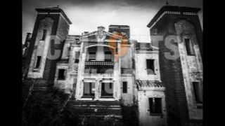 Haunted House in Black and White with Masked Character
