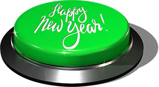3D Render of big juicy button: Happy New Year Green