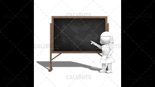 3D Girl Teacher Pointing at Blackboard and Explaning on White Background