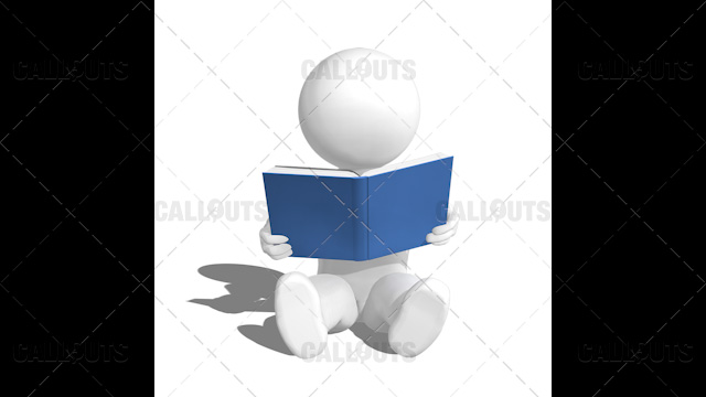 3D Guy Sitting Reading Book on Floor on White Background