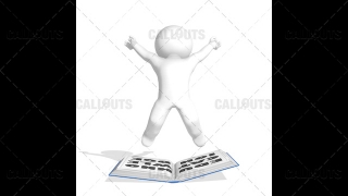 3D Guy Reading Education is Knowledge Jumping Happy on White Background