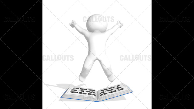 3D Guy Reading Education is Knowledge Jumping Happy on White Background