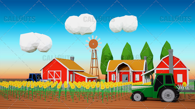 Farm Concept 06 Polygon Styled Presentation Image – Tractor Sunflowers Farm