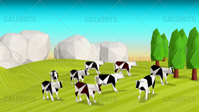 Farm Concept 10 Polygon Styled Presentation Image – Cows Rolling Hills