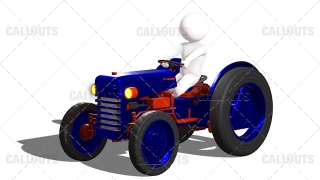 3D Guy Driving New Metallic Painted Blue Tractor