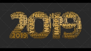 2019 Happy New Year Poster 01 – 3D Brown, Many Languages