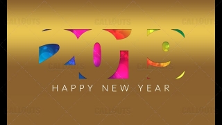 2019 Happy New Year Poster 04 – Gold Paper Cutout Colorful Background