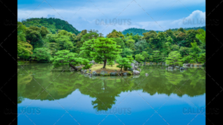 Kinkaku-ji, Zen Buddhist temple garden pond, Kyoto, Japan