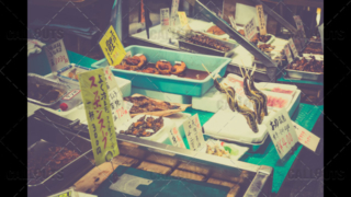 Japanese food market with eels