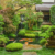 Japanese green garden with pond