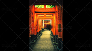 Fushimi Inari-taisha shrine corridor, Orange pillars. Kyoto, Japan.