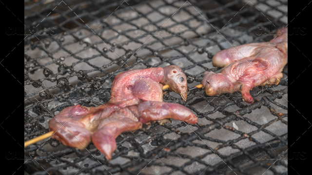 Traditional bird BBQ on street food stand in Kyoto, Japan 02