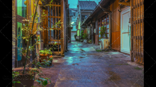 Colorful back street alley in Kyoto, Japan.