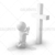 3D Guy Kneeling and Praying in Front of a Cross