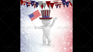 3D Guy Celebrating US Holiday  4th of July Waving Flag Star Background