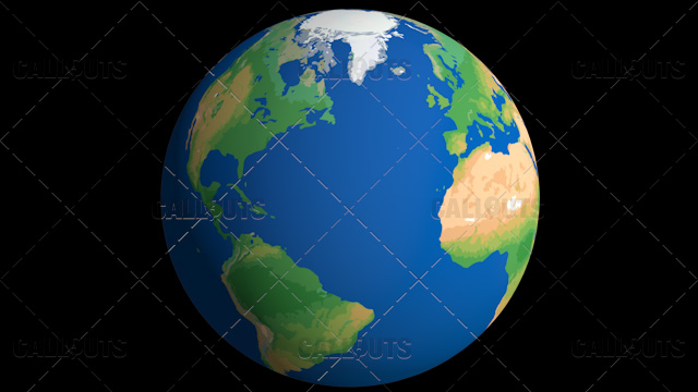 Flat Styled Planet Earth Globe Showing Atlantic Ocean