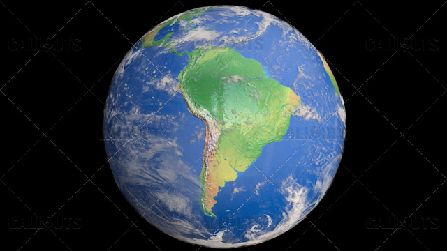 Planet Earth Globe with Clouds Showing South America