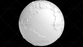 Stylized White Planet Earth Globe Showing Atlantic Ocean