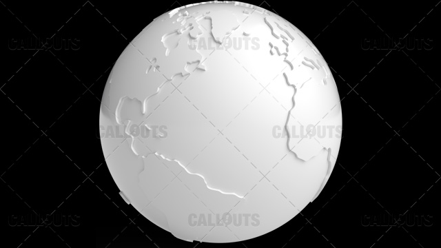 Stylized White Planet Earth Globe Showing Atlantic Ocean