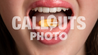 Closeup of Young Womans Mouth Taking Medicine or Supplement, Closeup of Mouth