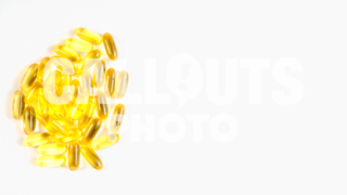 Omega 3 Supplements, Fish Oil Capsules on White Background, Text Space