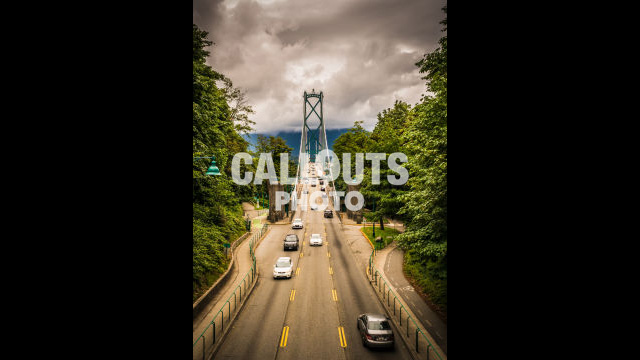 Lions Gate Bridge with traffic, Stanley Park