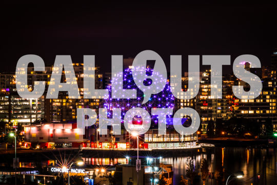 Vancouver Science World and buildings night time