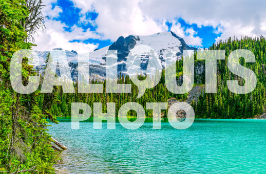 Joffre Lake with forest and glacier background 01