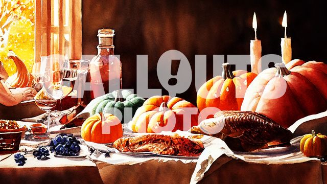 Glorious Thanksgiving Day Food Watercolor