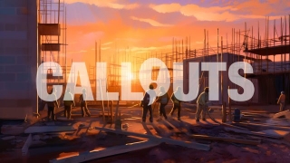 Construction Illustration of Workers at Sunset