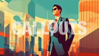 Businessman with Glasses standing in front of City Buildings Business Illustration