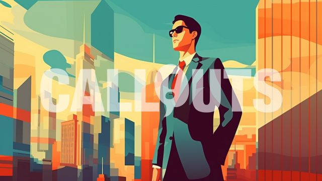 Businessman with Glasses standing in front of City Buildings Business Illustration