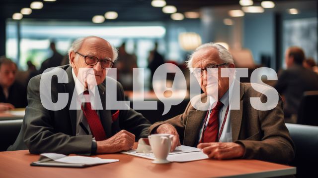 Two Older Men at a Table in a Business Event Business Illustration