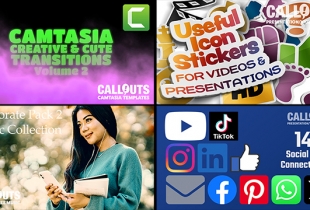 New! Camtasia Creative Transitions 2, Social media graphics, Stickers, and more…