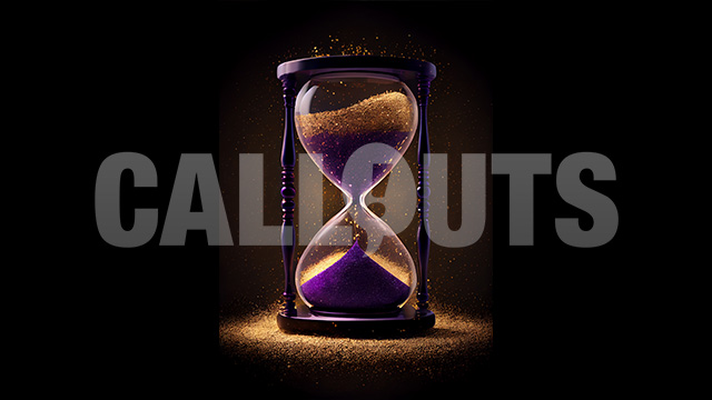 Happy New Year Concept Graphic Vertical Hour Glass Gold Purple v2 2024