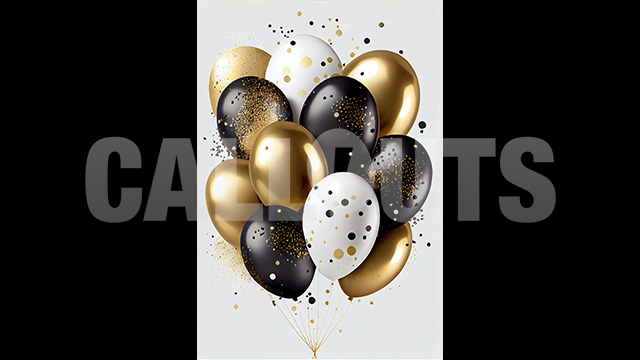 Happy New Year Concept Graphic Vertical Balloons Gold Black White 2024