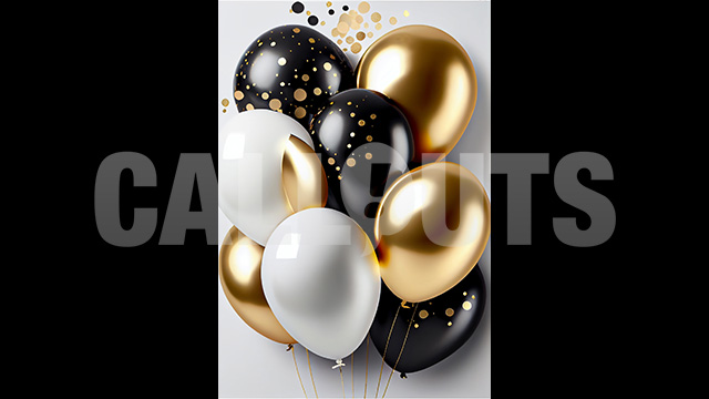 Happy New Year Concept Graphic Vertical Balloons Gold Black White 2024