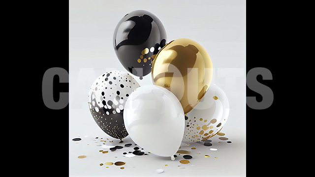 Happy New Year Concept Graphic Square Balloons Black White Gold3 2024