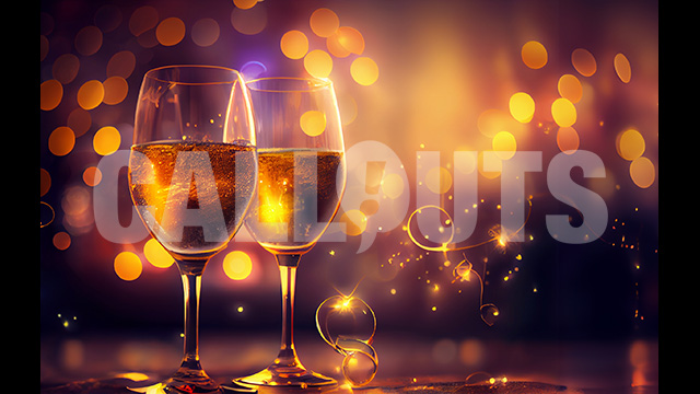 Happy New Year Concept Horizontal Wine Glasses Bokeh1 2024