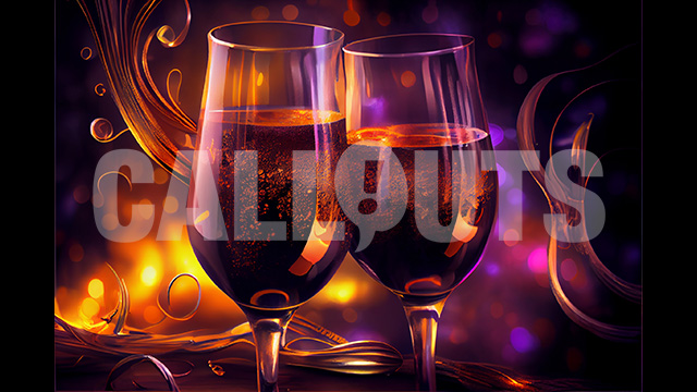 Happy New Year Concept Horizontal Wine Glasses Bokeh2 2024