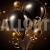 Happy New Year Concept Horizontal Balloons Streamers Black Gold 2024