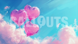 Valentines Day Concept Horizontal Balloons Oil Paint