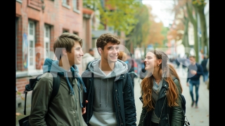 Students Chatting Outside School – Education Illustration