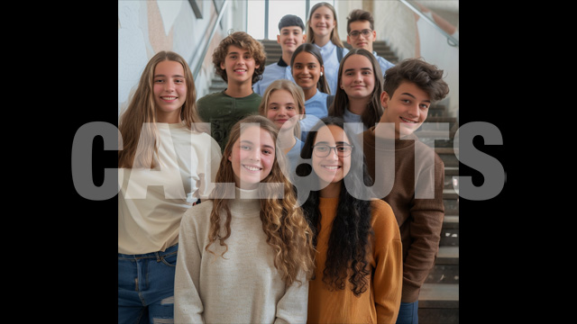 Students Gathering on Stairs – Education Illustration