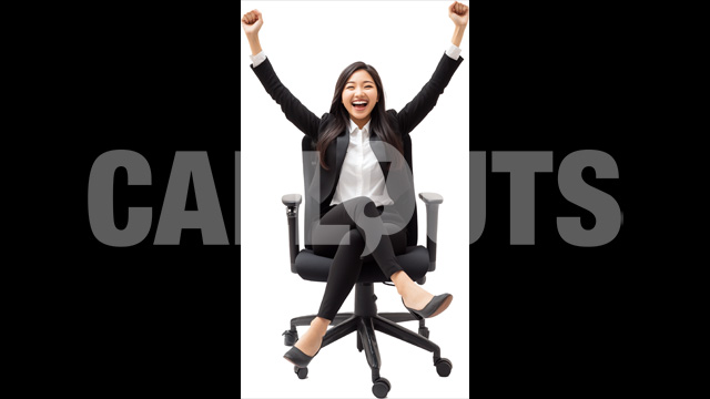 Happy Woman Sitting in Chair – Cutout Graphics