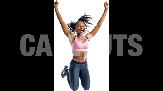 Jumping Excited Sportswoman in Mid-Air – Cutout Graphics