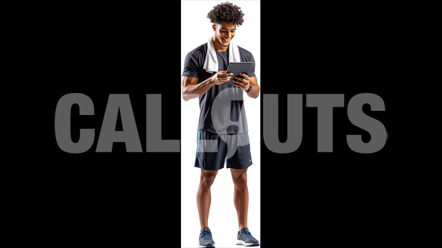 Young Male Personal Trainer with Tablet – Cutout Graphics